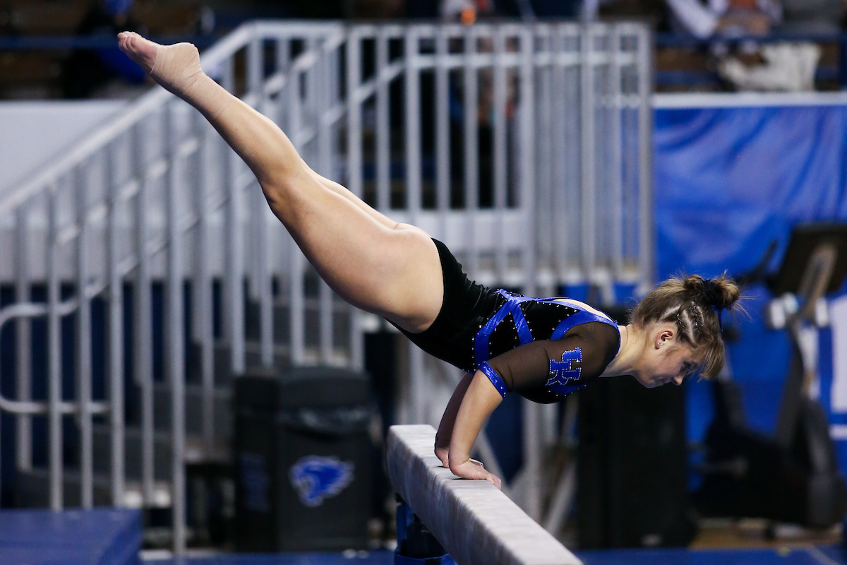 Anna Haigis.

Kentucky beats Auburn 196.225 - 194.550.

Photo by Hannah Phillips | UK Athletics