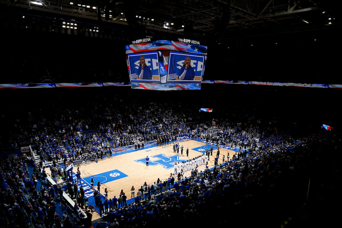 Rupp Arena. National Anthem.

Kentucky beats Monmouth at Rupp Arena 90-44.

Photo by Chet White | UK Athletics