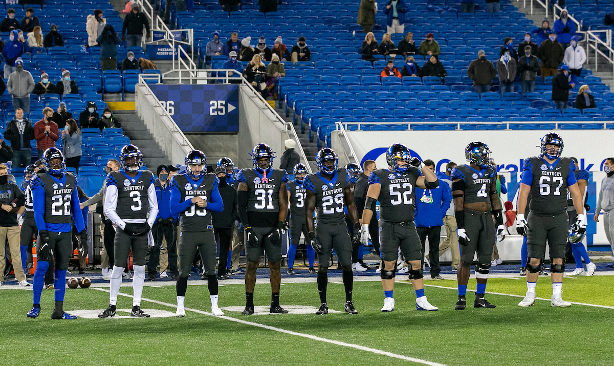 UK Football Captains. 

Kentucky beats South Carolina, 41-18. 

Photo By Barry Westerman | UK Athletics