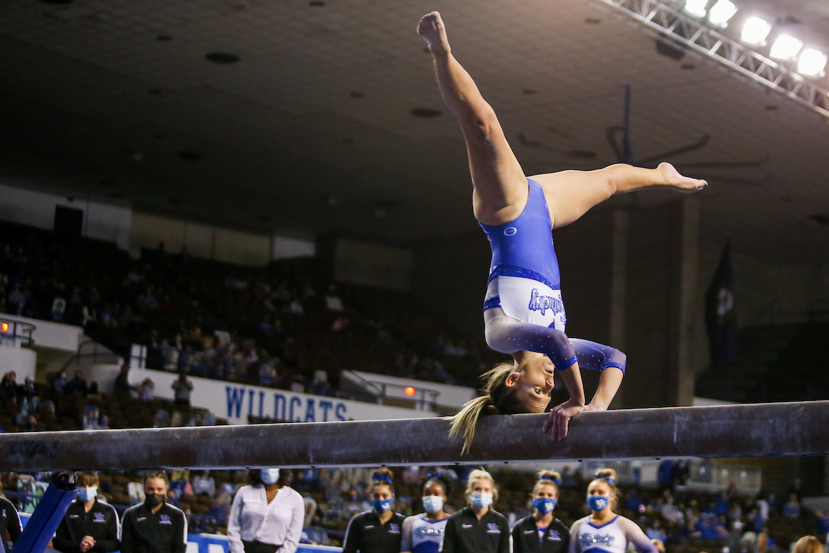 Mackenzie Harman.

Kentucky beats LSU 197.100 - 196.800

Photo by Hannah Phillips | UK Athletics