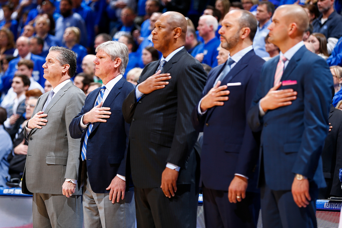 Coaching staff. John Calipari. 

Kentucky beat Arkansas 70-66.

Photo by Chet White | UK Athletics