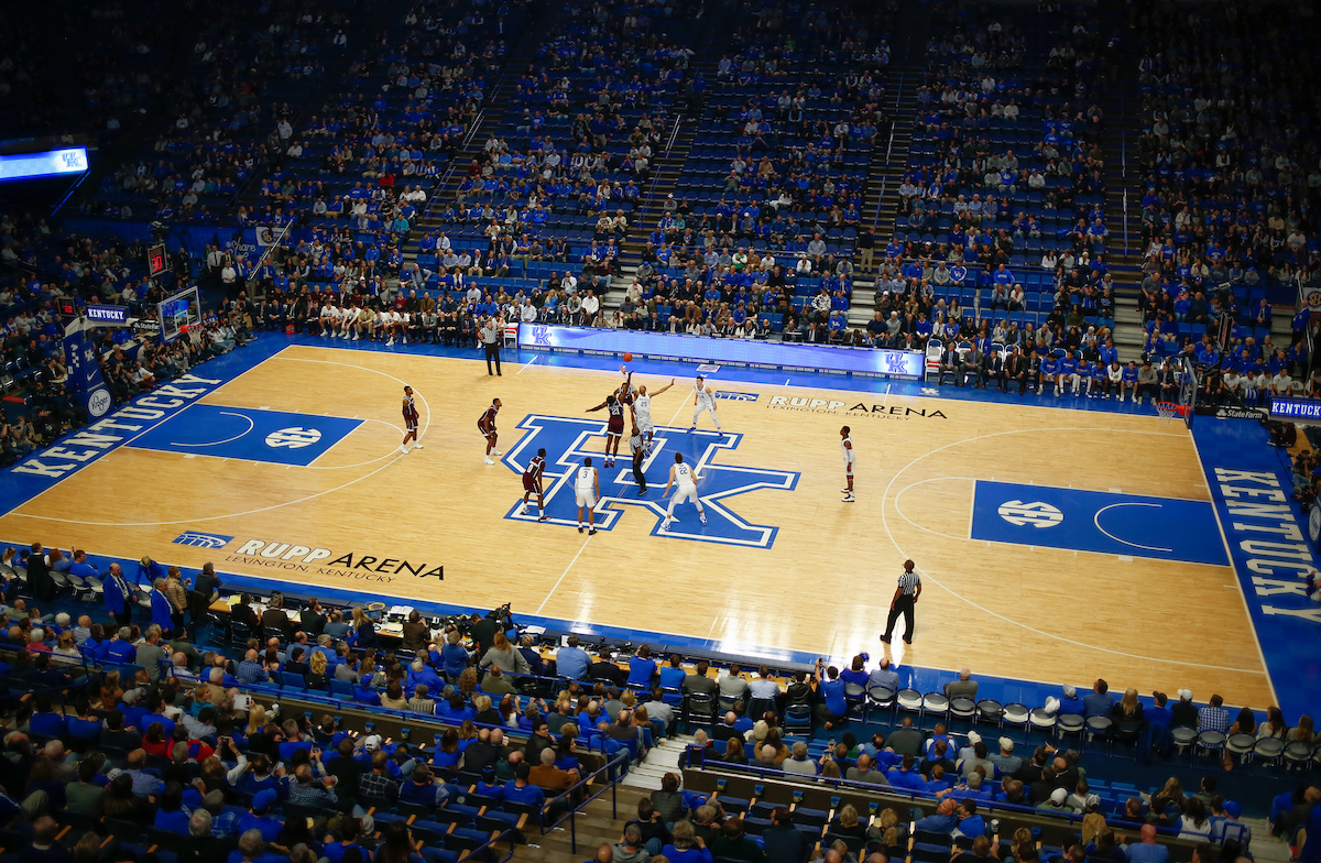 Tip-off. 

Kentucky beat Texas A&M 85-74 on Tuesday, January 8, 2019. 

Photo by Eddie Justice | UK Athletics