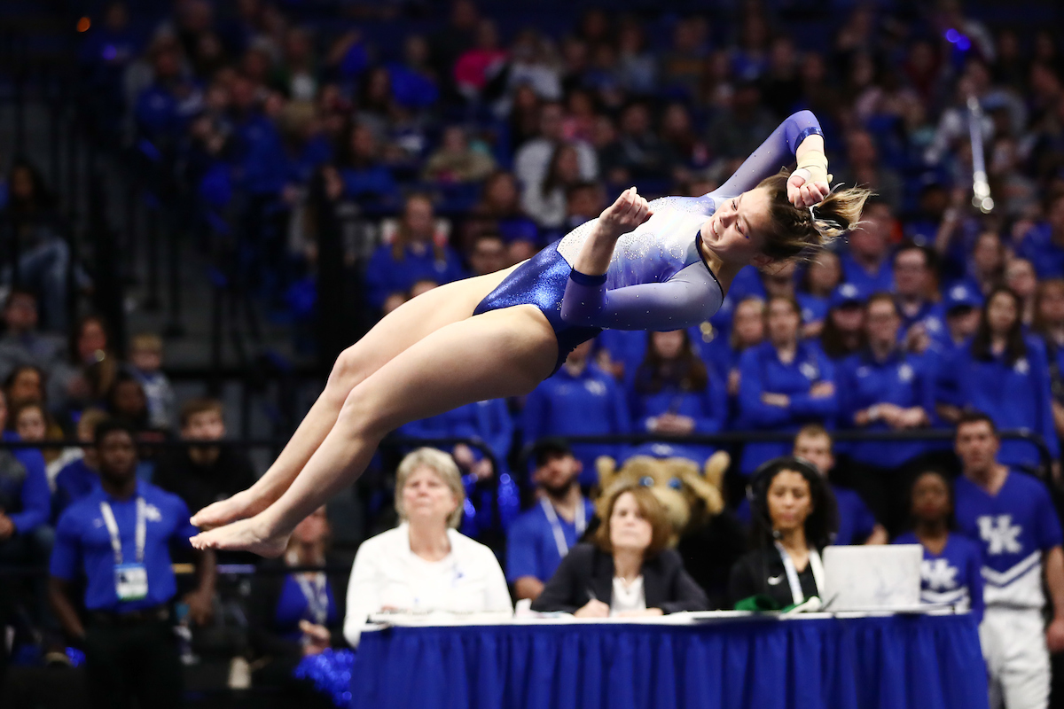 ELLA WARREN.

The University of Kentucky gymnastics team beats Arkansas with a winning score of 195.275 on Excite Night. 


Photo by Elliott Hess | UK Athletics