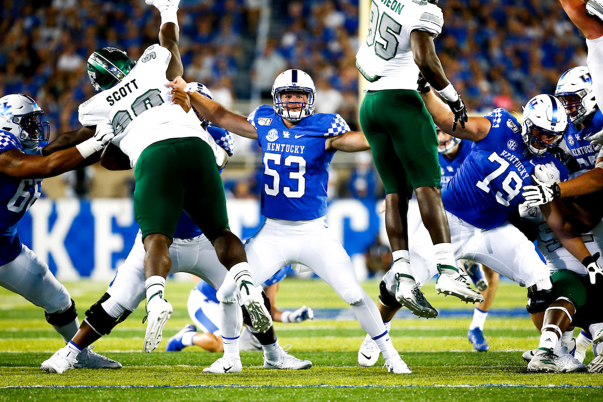 Blake Best.

UK beat EMU 38-17.

Photo by Isaac Janssen | UK Athletics