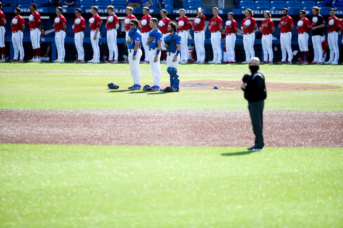 TJ Collett. Zach Kammin. Alonzo Rubalcaba. National Anthem

Kentucky loses to UofL 12-5.

Photo by Chet White | UK Athletics