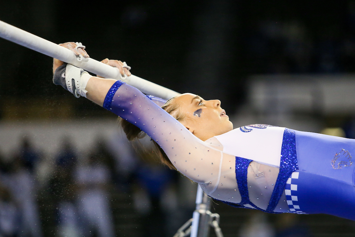 Shealyn Luksik.

Kentucky beats LSU 197.100 - 196.800

Photo by Hannah Phillips | UK Athletics