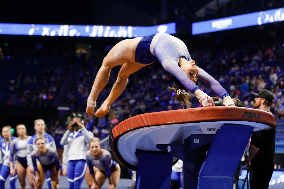 ALAINA KWAN.

The University of Kentucky gymnastics team beats Arkansas with a winning score of 195.275 on Excite Night. 


Photo by Elliott Hess | UK Athletics
