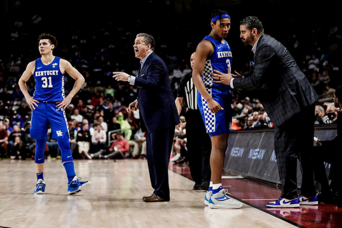 Kellan Grady. John Calipari. TyTy Washington Jr. Orlando Antigua.

Kentucky beat South Carolina 86-76.

Photos by Chet White | UK Athletics