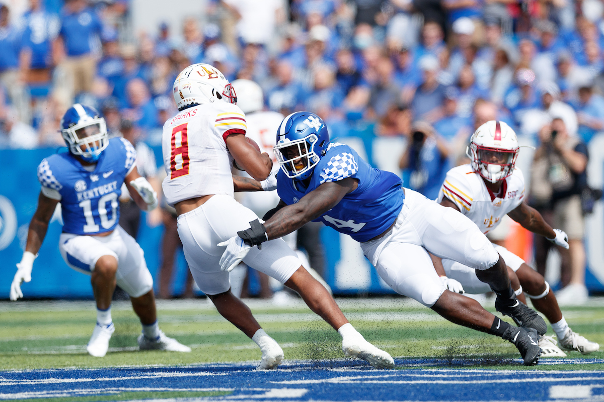 Josh Paschal.

UK beat ULM 45-10.

Photo by Elliott Hess | UK Athletics