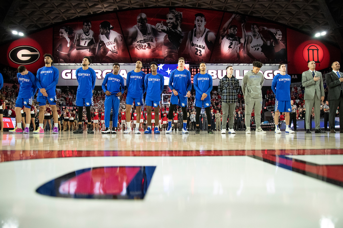 Team. National Anthem.

Kentucky beat Georgia 69-49 at Stegeman Coliseum in Athens, Ga., on Tuesday, January 15, 2019.

Photo by Chet White | UK Athletics