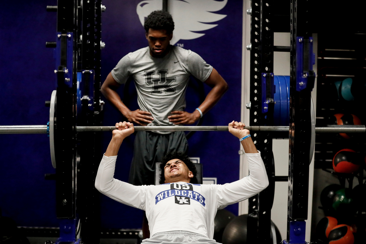Jacob Toppin. Keion Brooks Jr.

The Kentucky men's basketball team participating in its summer strength and conditioning program.

Photo by Chet White | UK Athletics
