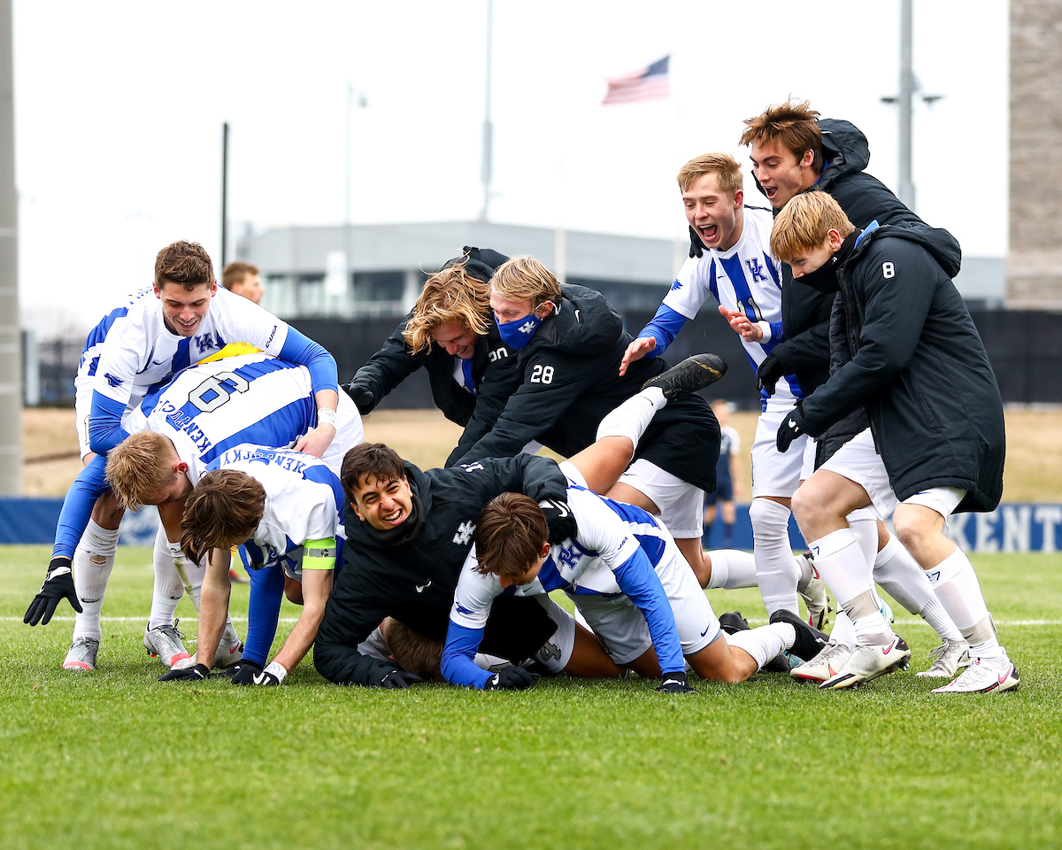 Celebration. 

Kentucky beats Xavier 2-1.

Photo by Eddie Justice | UK Athletics