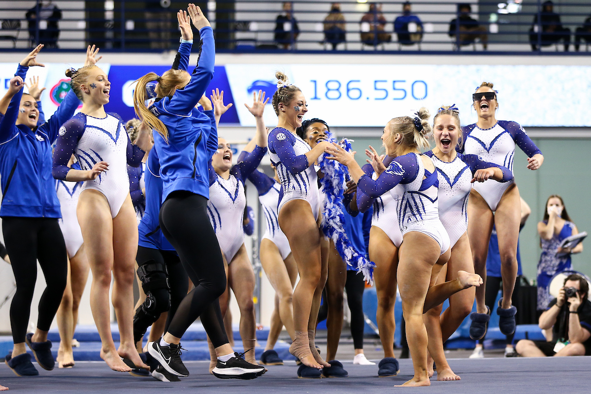 Celebration.

Kentucky gymnastics loses to Florida.

Photo by Tommy Quarles | UK Athletics