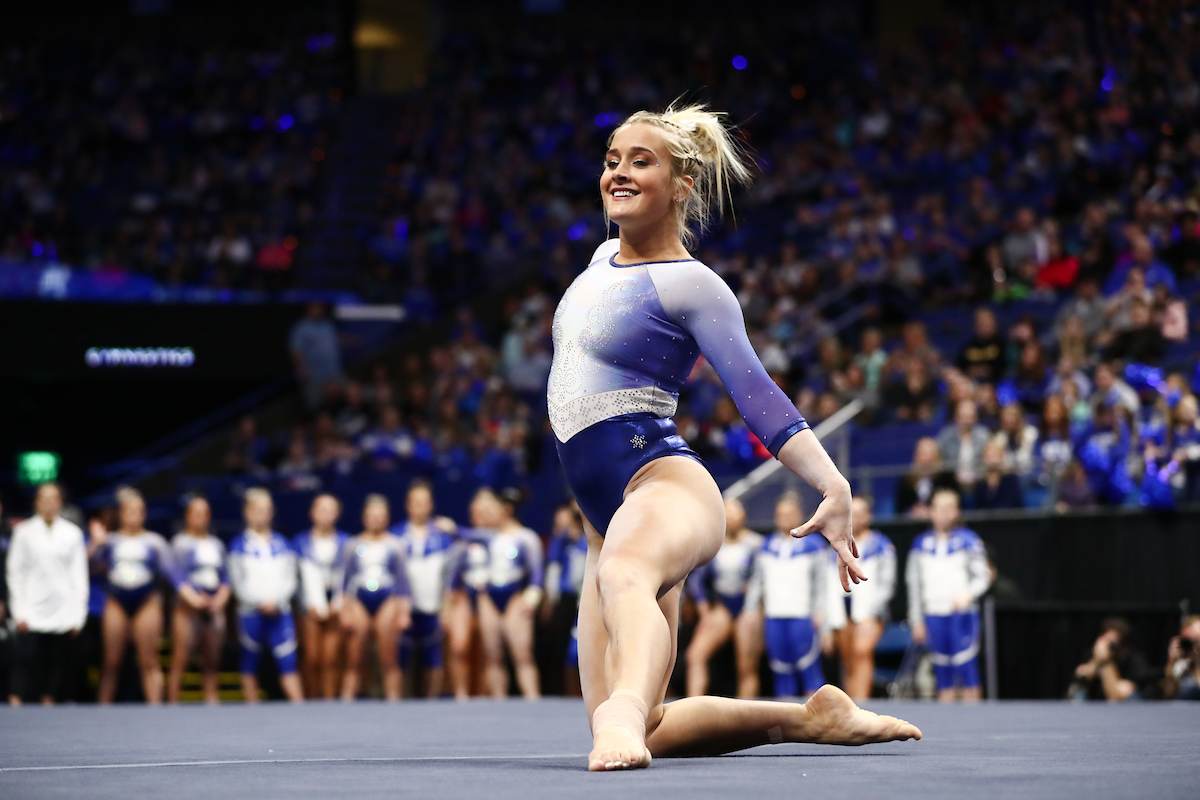 ALEX HYLAND.

The University of Kentucky gymnastics team beats Arkansas with a winning score of 195.275 on Excite Night. 


Photo by Elliott Hess | UK Athletics