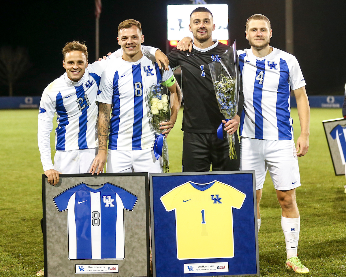 Nick Gutmann, Marcel Meinzer, Jan Hoffelner, Luis Grassow.

Kentucky MSOC Recognizes 14 Seniors.

Photo by Grace Bradley | UK Athletics