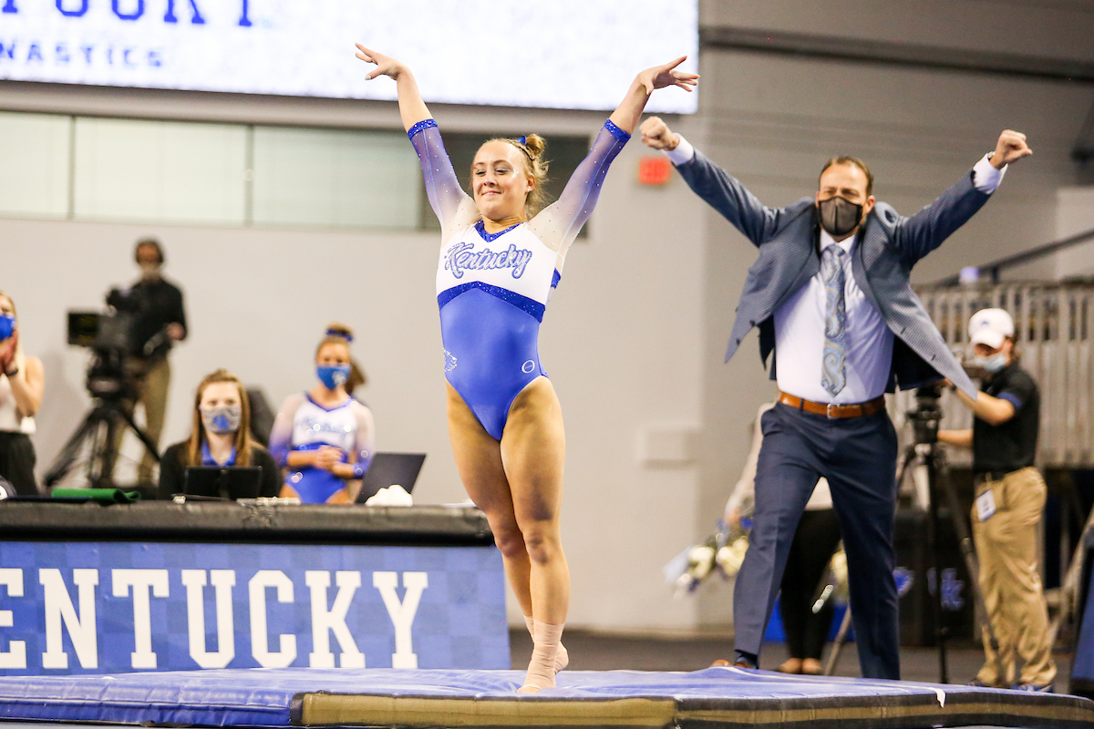 Raena Worley.

Kentucky beats LSU 197.100 - 196.800

Photo by Hannah Phillips | UK Athletics