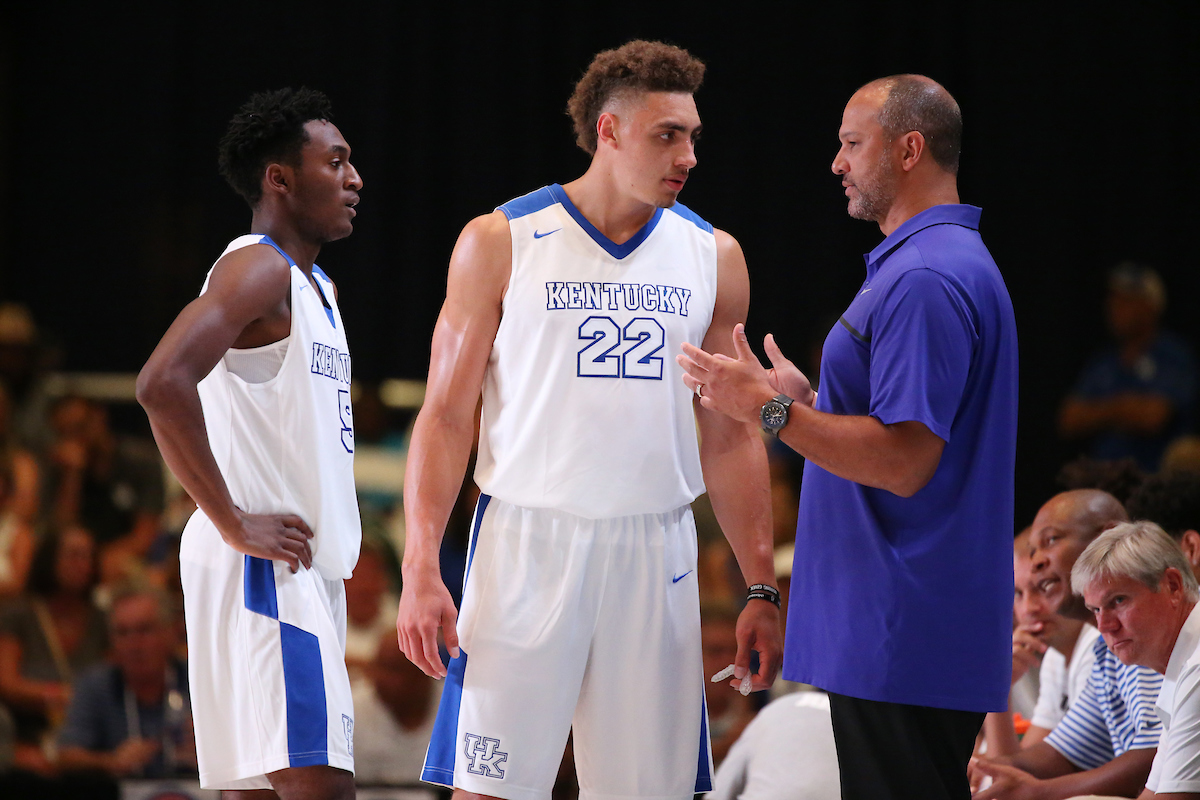 Immanuel Quickley. Reid Travis. Tony Barbee.

The University of Kentucky men's basketball team beat San Lorenzo de Almagro 91-68 at the Atlantis Imperial Arena in Paradise Island, Bahamas, on Thursday, August 9, 2018.

Photo by Chet White | UK Athletics