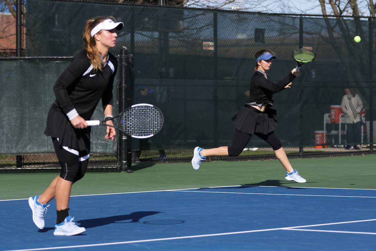 Akvile Parazinskaite. Justina Mikulskyte. 

Kentucky defeated Florida 4-3 on Friday, March 22nd.

Photo by Eddie Justice | UK Athletics