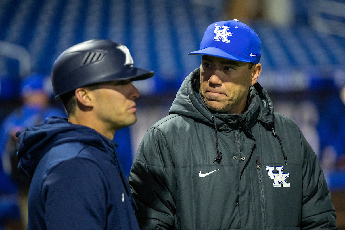Kentucky Wildcats head coach Nick Mingione, Austin Cousino

Kentucky baseball defeats Xavier 16-3.

Photo by Mark Mahan | UK Athletics