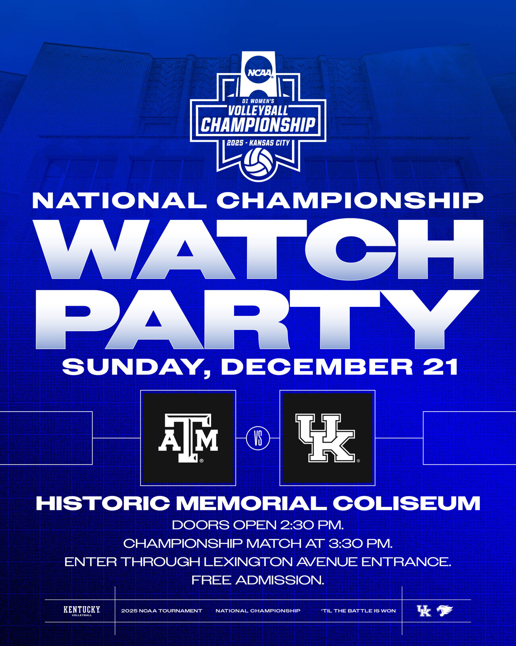 Fans Invited to Kentucky Volleyball Watch Party for National Championship Match in Historic Memorial Coliseum