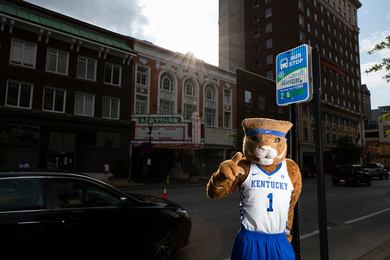 Wildcat.

UK menâ??s basketball photo shoot at the Kentucky Theater.

Photo by Chet White | UK Athletics