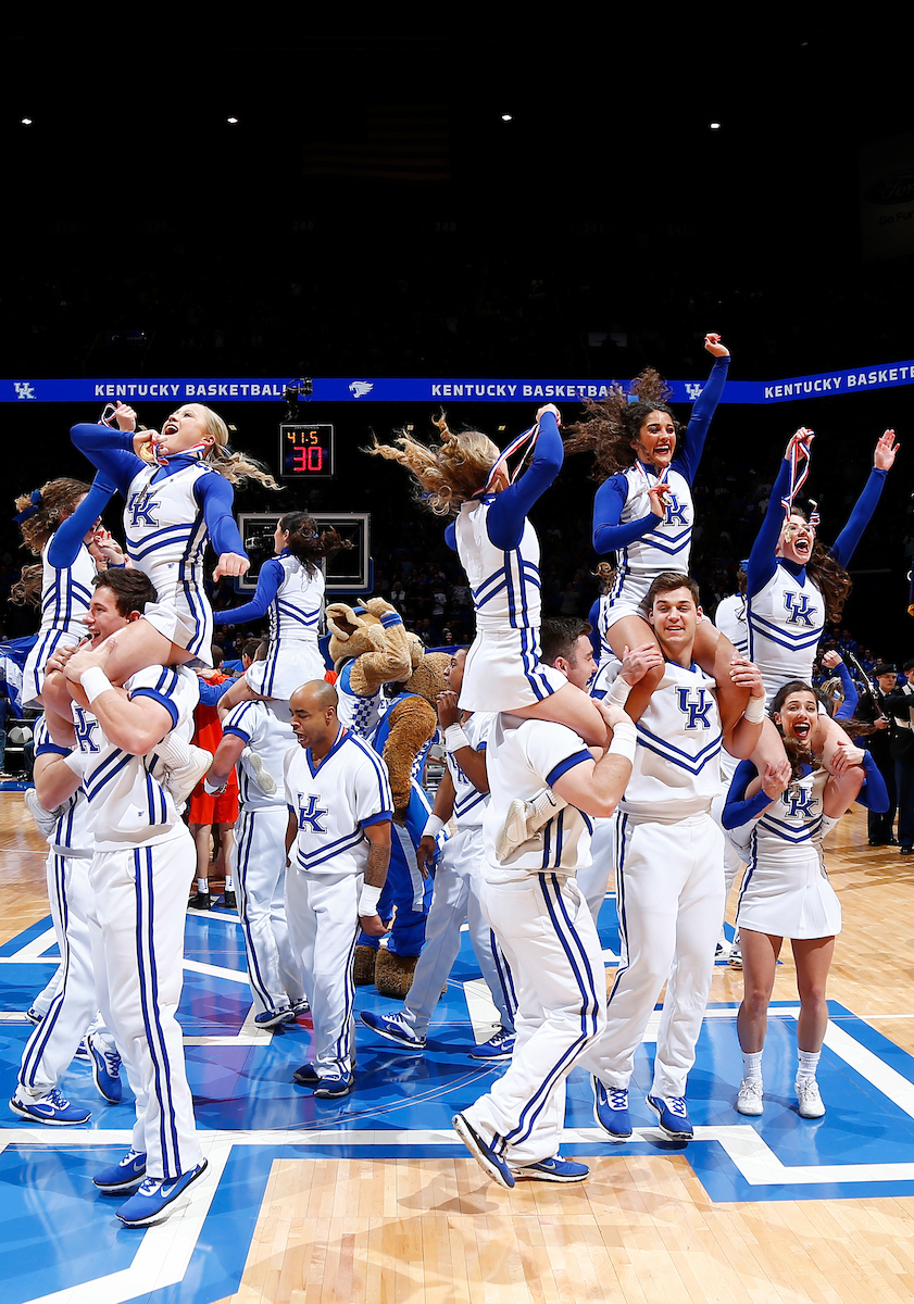 Cheerleaders.

The University of Kentucky men's basketball team falls to Florida 66-64 on Saturday, January 20, 2018 at Rupp Arena in Lexington, Ky.

Photo by Quinn Foster I UK Athletics