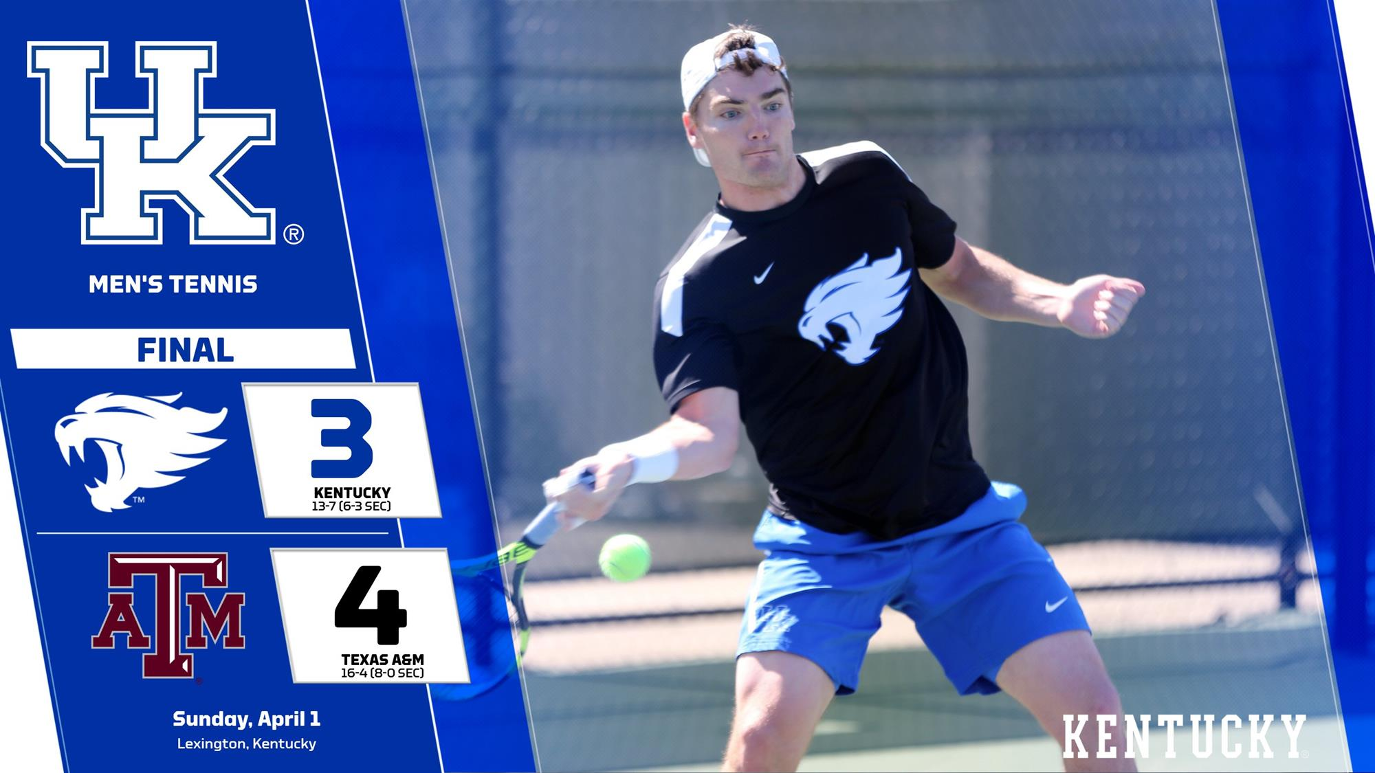 No. 23 Kentucky Men’s Tennis Earns Three Ranked Singles Wins in 4-3 Loss to No. 6 Texas A&M