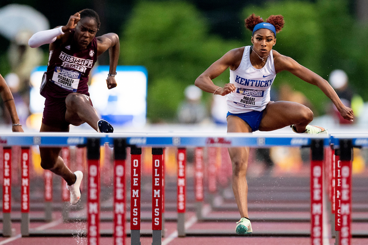 Masai Russell.

SEC Outdoor Track and Field Championships Day 2.

Photo by Elliott Hess | UK Athletics