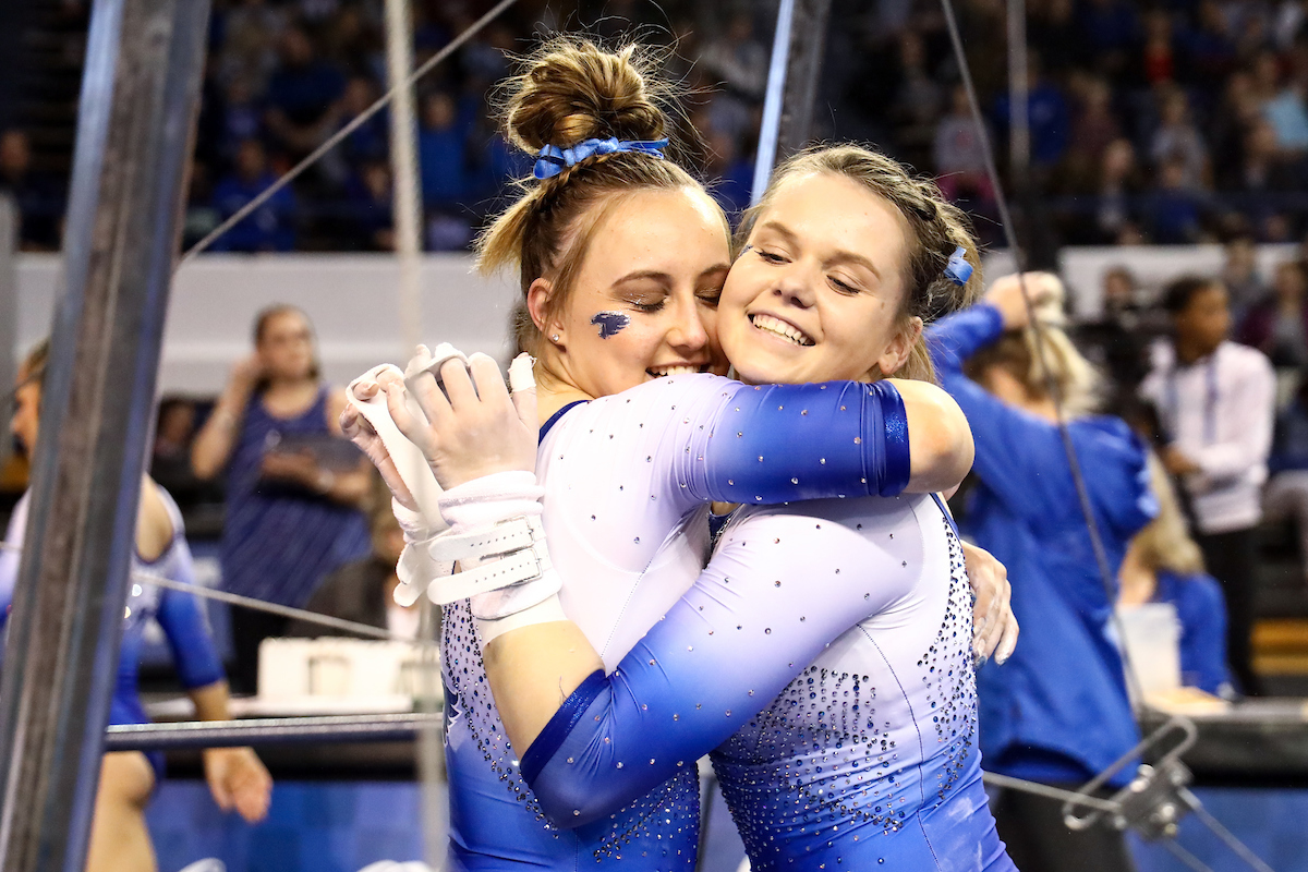 Raena Worley. 

Kentucky falls to Georgia 197.050-196.825.

Photo by Eddie Justice | UK Athletics