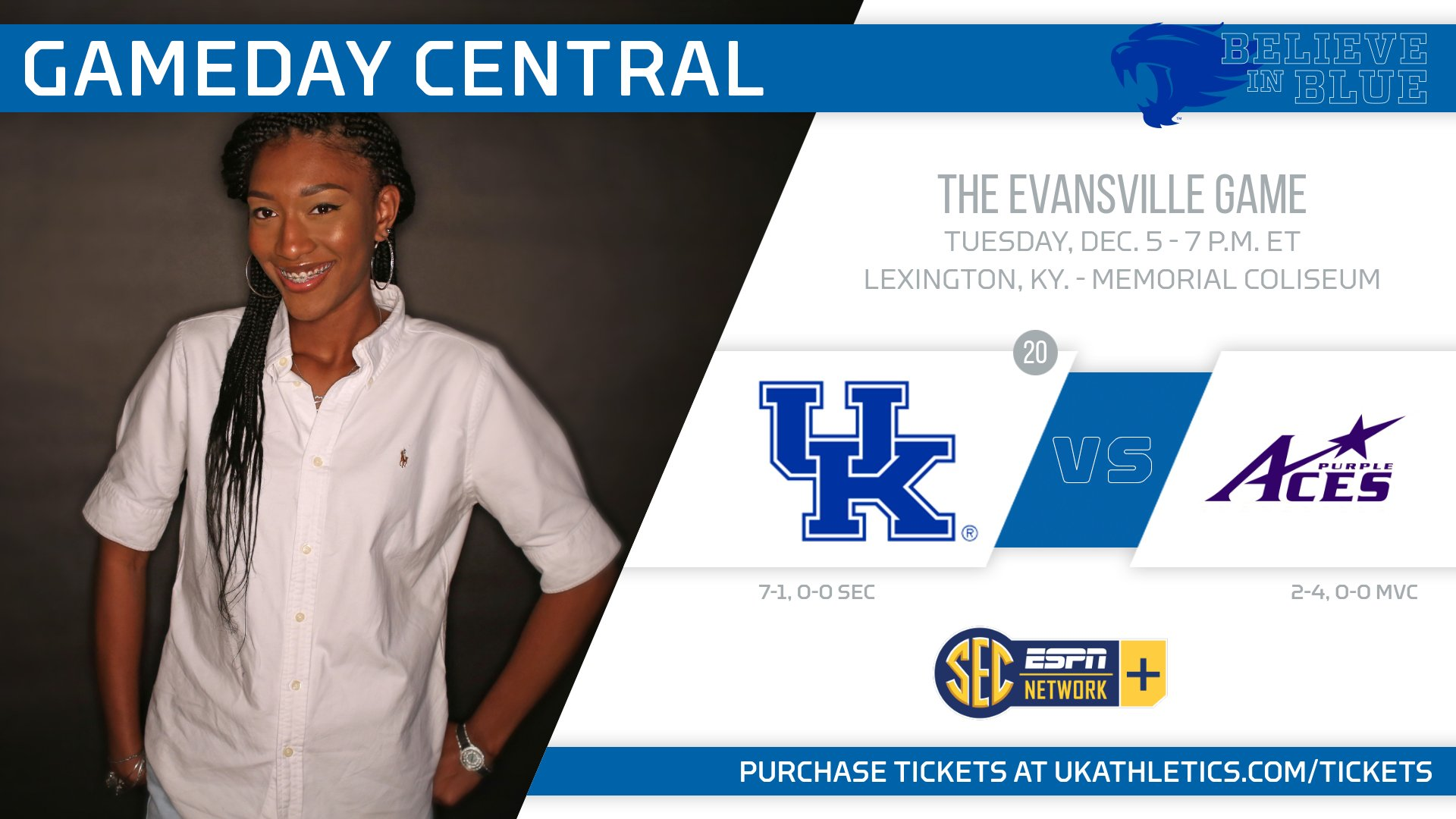 No. 20 UK Faces Evansville Tuesday Inside Memorial Coliseum