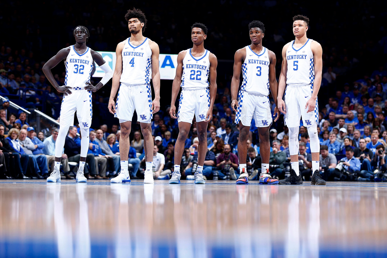 Team. Wenyen Gabriel. Nick Richards. Shai Gilgeous-Alexander. Hamidou Diallo. Kevin Knox.

The University of Kentucky men's basketball team beat Ole Miss 96-78 on Tuesday, February 28th, 2018, at Rupp Arena in Lexington, Ky.

Photo by Chet White | UK Athletics