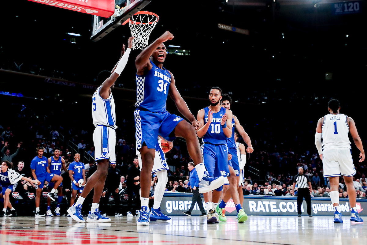 Oscar Tshiebwe. Davion Mintz. Jacob Toppin.

Kentucky loses to Duke 79-71 in the Champions Classic at Madison Square Garden in New York on Nov. 9, 2021.

Photos by Chet White | UK Athletics
