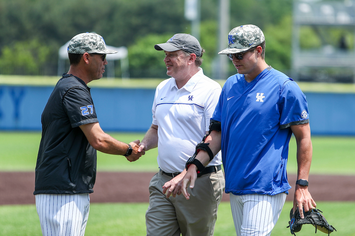 First Pitch, Dr. Mair. Coach Nick Mingione. Darren Williams.

Kentucky beats Auburn 6-3.

Photo by Sarah Caputi | UK Athletics