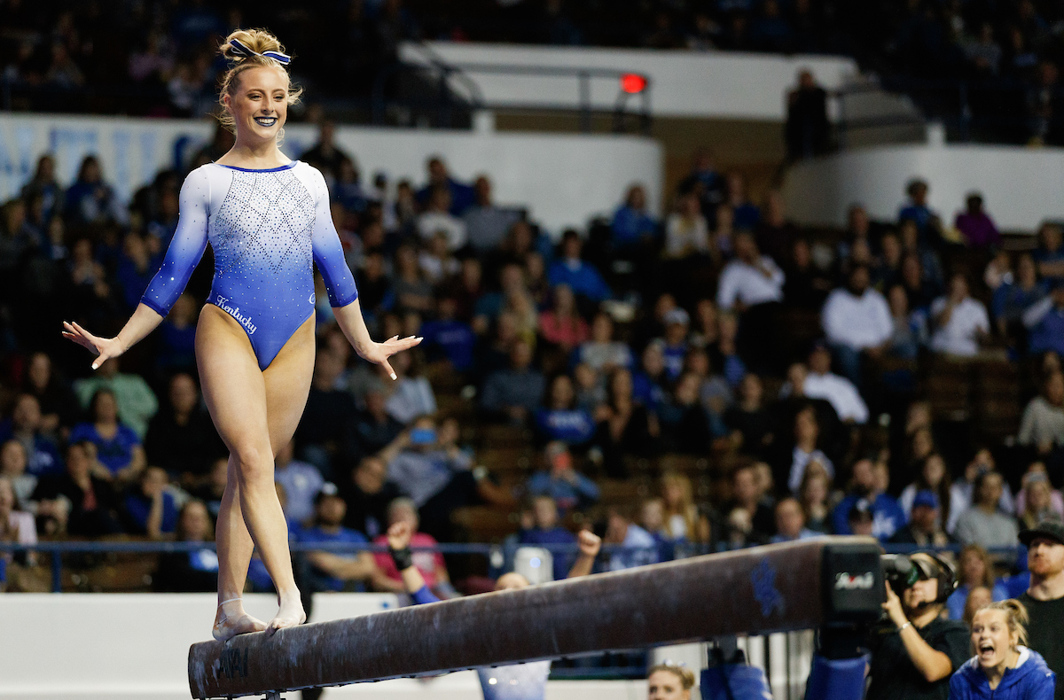 HAILEY POLAND.


The University of Kentucky gymnastics team beats LSU, 197.150 - 196.025.

Photo by Elliott Hess | UK Athletics