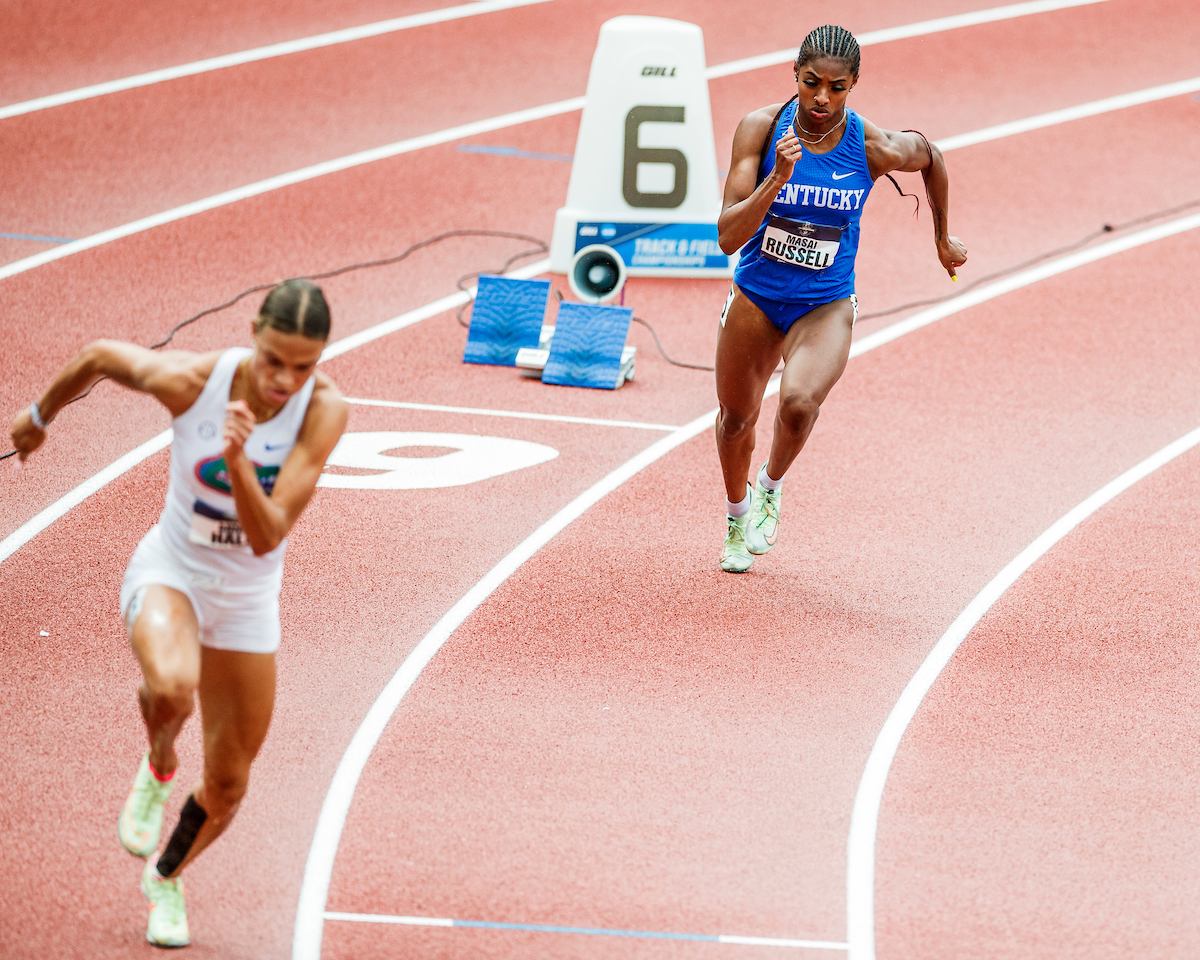 Masai Russell.

Day Four. The UK women’s track and field team placed third at the NCAA Track and Field Outdoor Championships at Hayward Field in Eugene, Or.

Photo by Chet White | UK Athletics