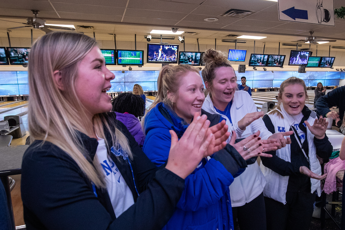 UK athletes bowl with members of Special Olympics at Collins Bowling Alley on , Saturday Dec. 8, 2018  in Lexington, Ky. Photo by Mark Mahan