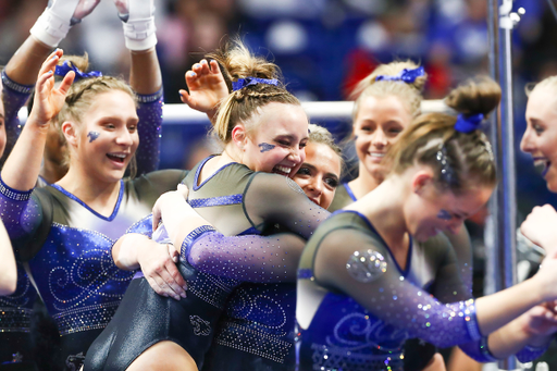 RAENA WORLEY.

Kentucky beat Missouri 196.525 to 195.500 at UKs Excite Night.

Photo by Elliott Hess | UK Athletics