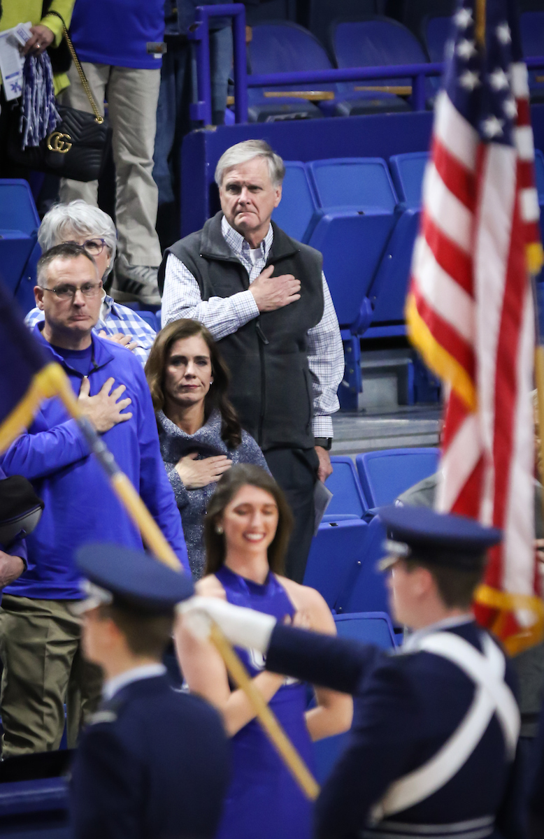 National Anthem. 

UK women's basketball beat Virginia 63-51 at Rupp Arena on Thursday, November 15th, 2018.

Photo by Eddie Justice | UK Athletics