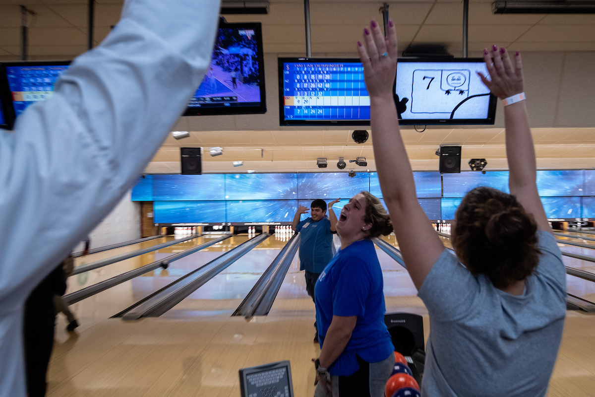 UK athletes bowl with members of Special Olympics at Collins Bowling Alley on , Saturday Dec. 8, 2018  in Lexington, Ky. Photo by Mark Mahan