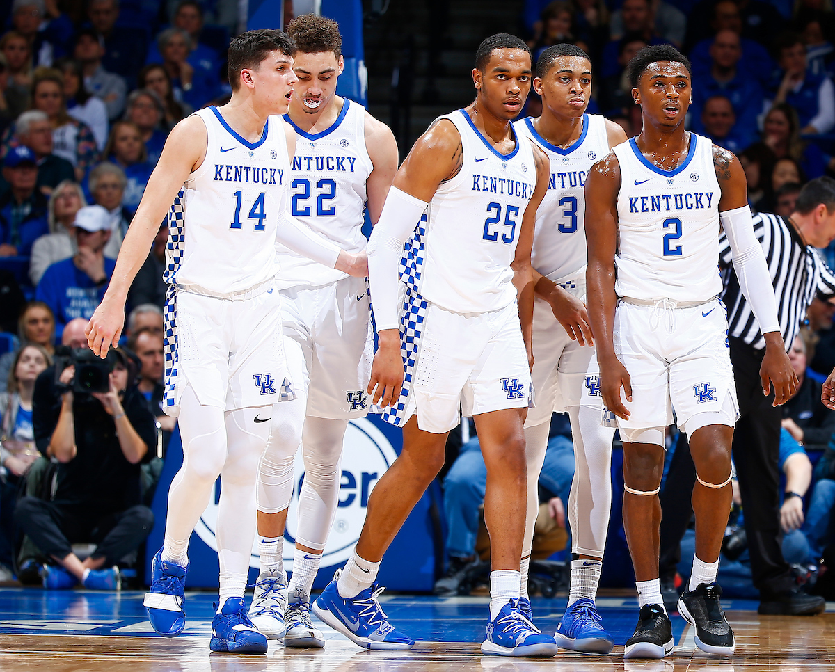 Team. Tyler Herro. Reid Travis. PJ Washington. Keldon Johnson. Ashton Hagans.

The University of Kentucky men's basketball team beats South Carolina 76-48.

Photo by Chet White| UK Athletics