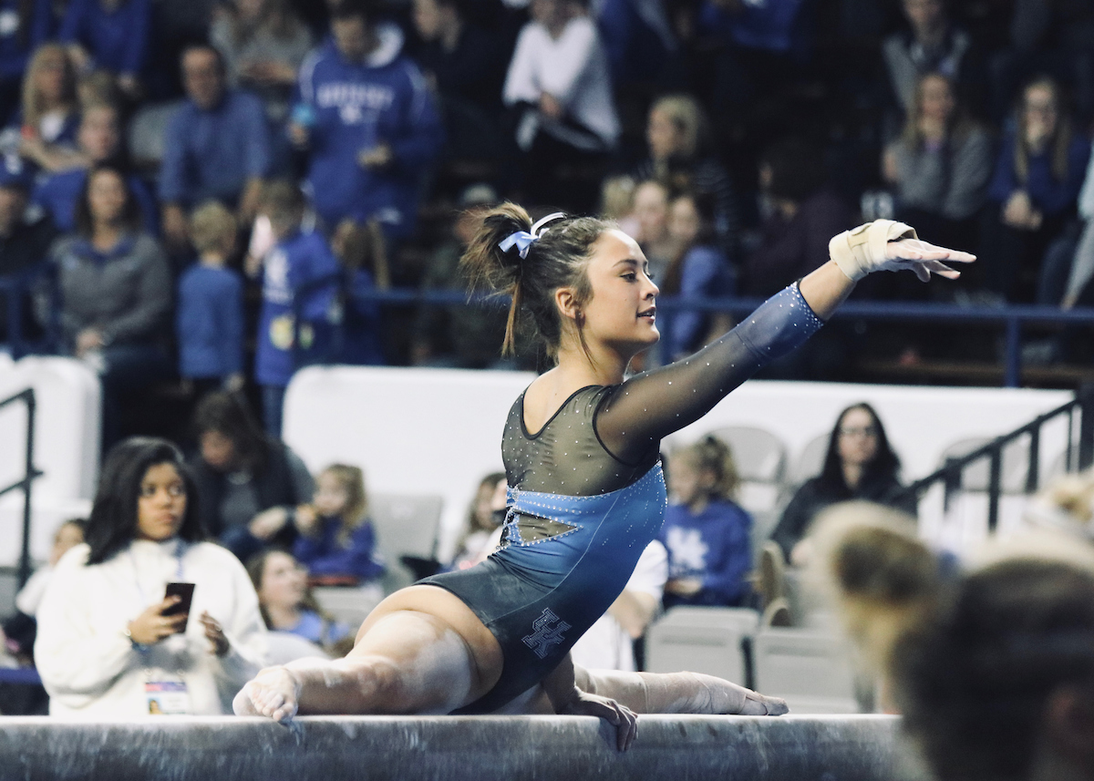 Katie Stuart.

The University of Kentucky gymnastics team falls to Auburn 196.000-196.125 on Friday, February 1st, 2019.

Photo by Noah J. Richter | UK Athletics