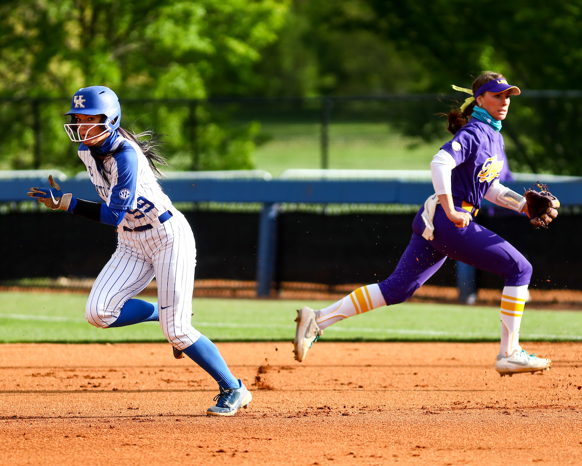 Kayla Kowalik. 

Kentucky defeats LSU 7-5. 

Photo by Eddie Justice | UK Athletics