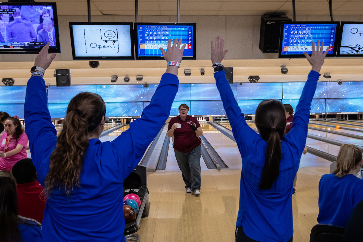 UK athletes bowl with members of Special Olympics at Collins Bowling Alley on , Saturday Dec. 8, 2018  in Lexington, Ky. Photo by Mark Mahan