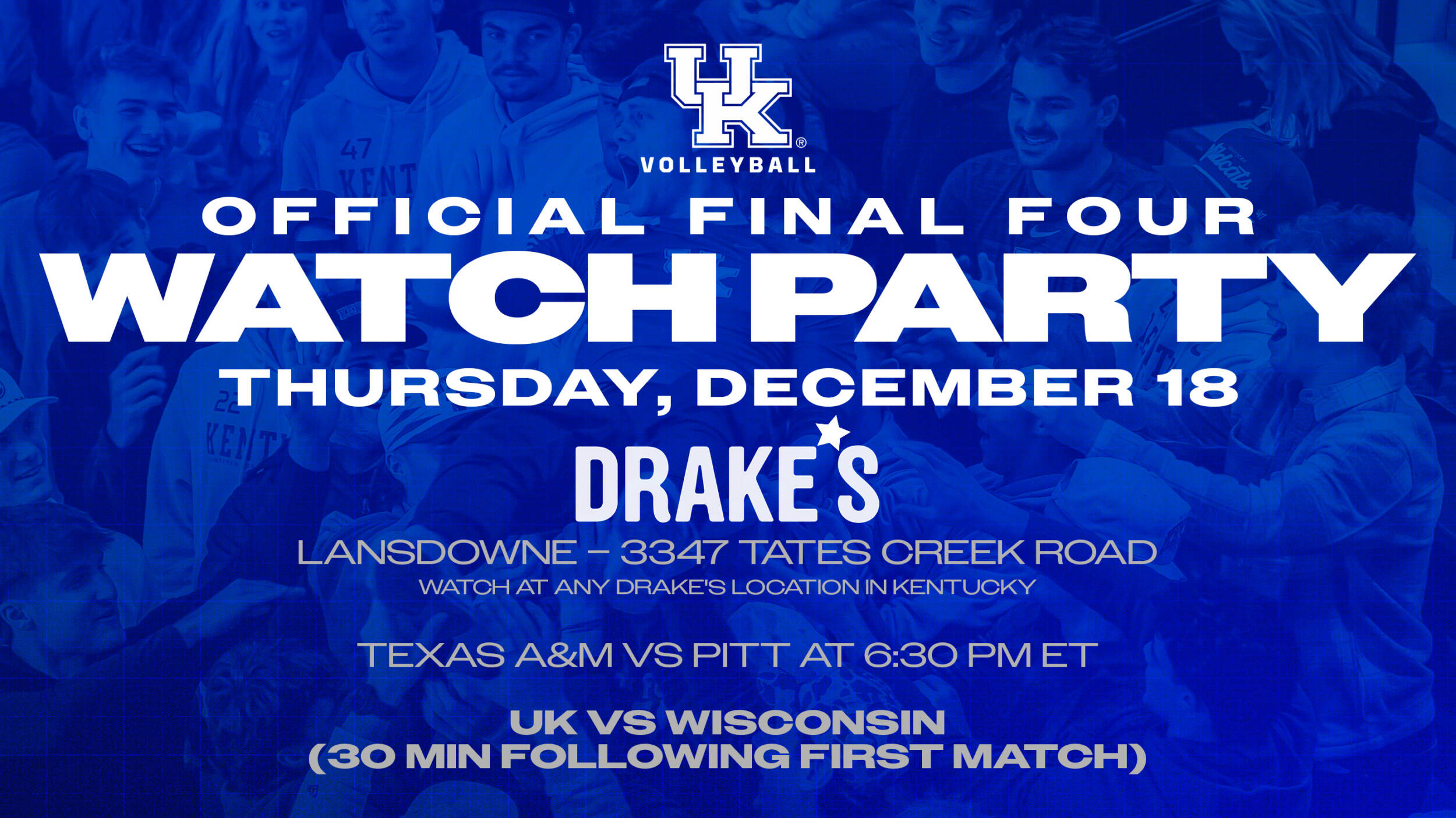 Kentucky Volleyball Final Four Watch Party Set for Thursday at Drake’s Lansdowne