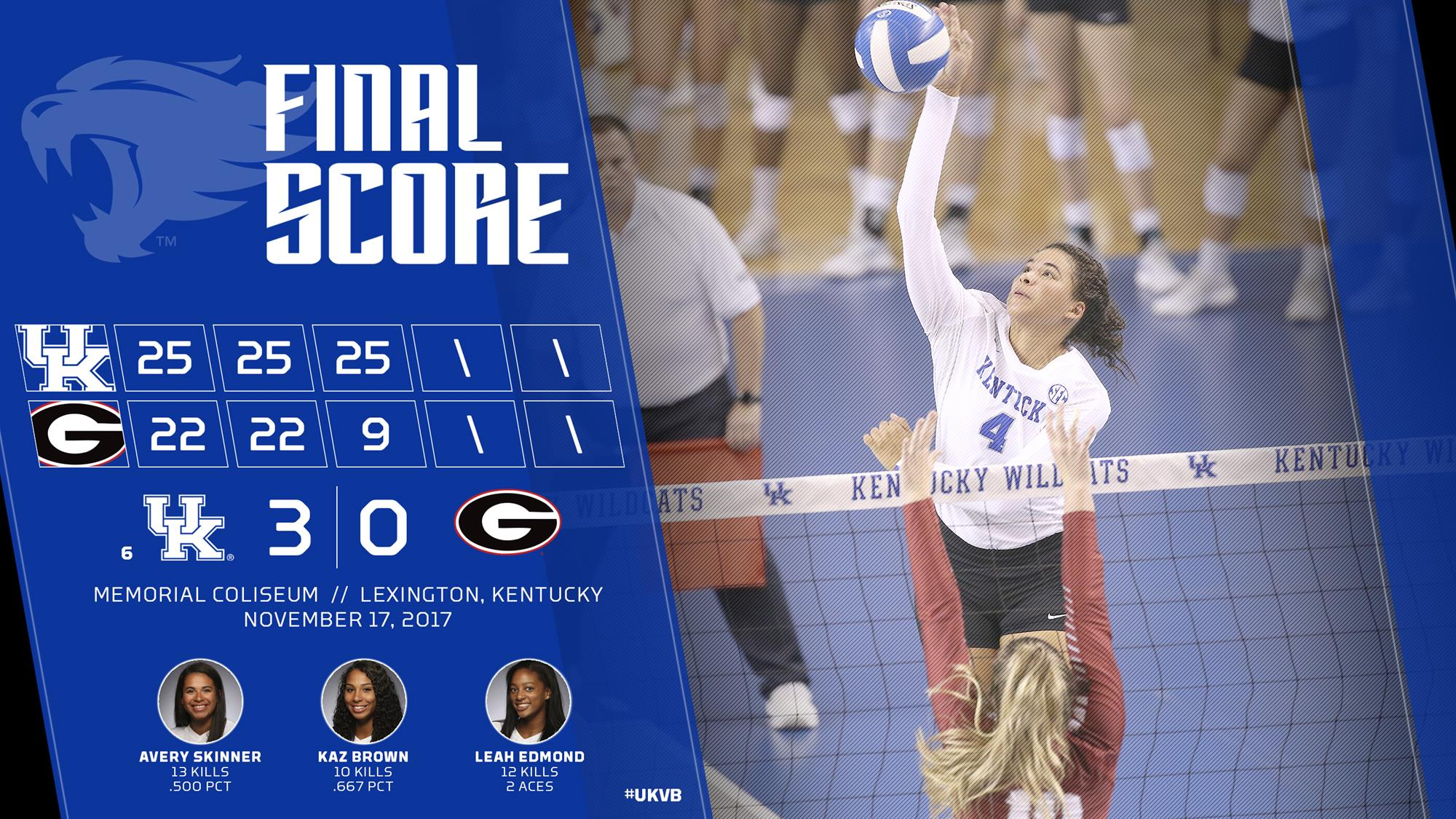 No. 6 Kentucky Shuts Down Georgia, 3-0