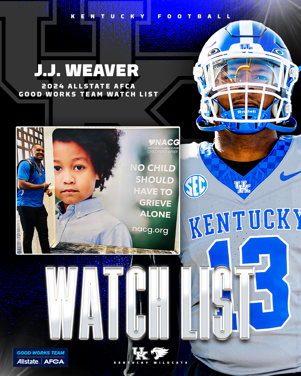 Graphic showing J.J. Weaver is on the Wuerffel Trophy Watch List