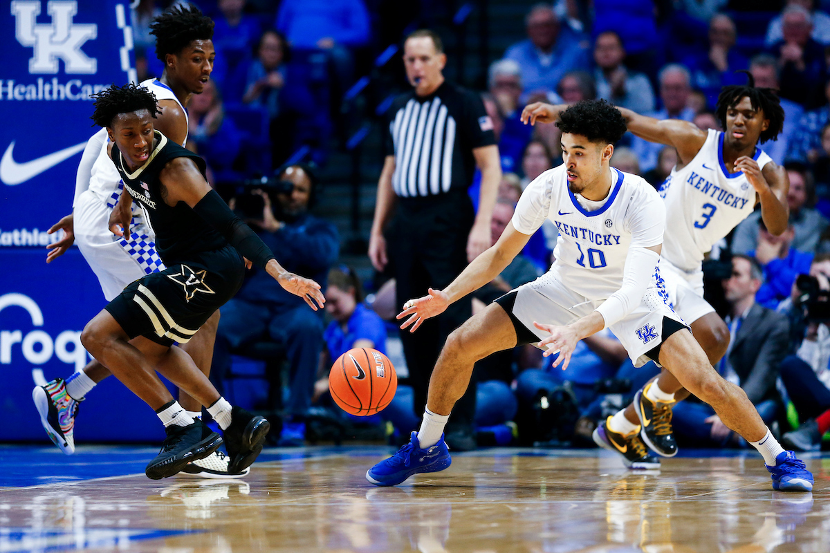 Ashton Hagans. Johnny Juzang. Tyrese Maxey.

UK beats Vandy 71-62.

Photo by Chet White | UK Athletics