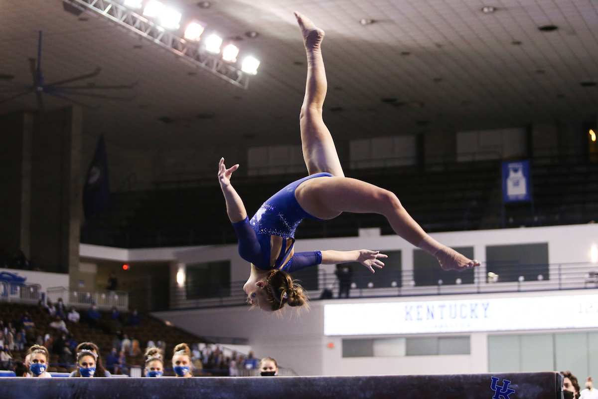 Raena Worley.

Kentucky falls to Alabama 196.775 - 196.350.

Photo by Hannah Phillips | UK Athletics