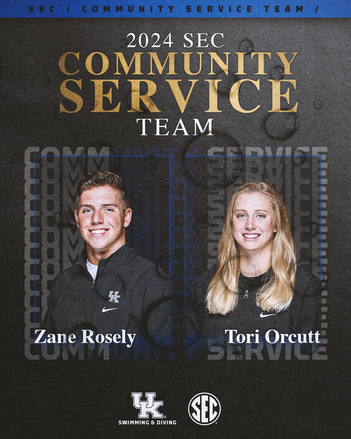 Captains Tori Orcutt and Zane Rosely Selected to SEC Swim & Dive Community Service Team
