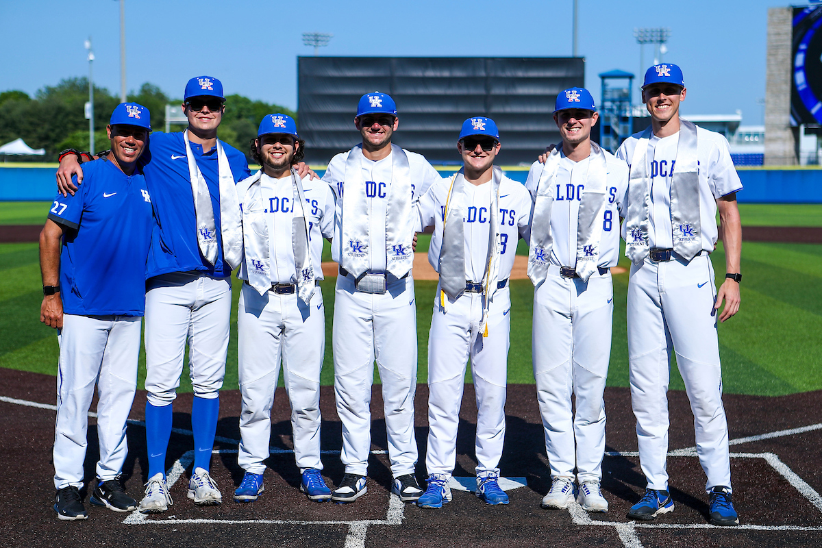 Coach Nick Mingione. Darren Williams. Alonzo Rublacaba. Jacob Plastiak. Kirk Liebert. Zack Lee. Alex Degen.

2022 Kentucky Baseball Senior Day.

Photo by Sarah Caputi | UK Athletics